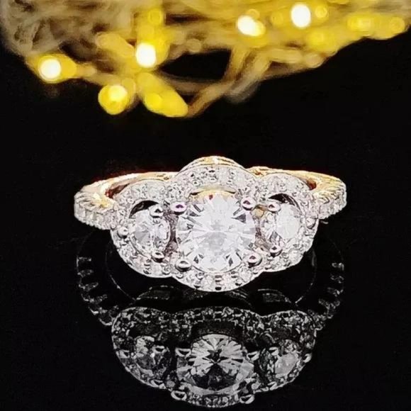 \\NEW\\ S925 \\ STERLING SILVER THREE STONES RING - Picture 5 of 6